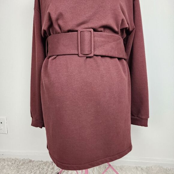 Topshop Brown Cotton Belted Sweatshirt Dress Round Neck Long Sleeve Size 10 - Picture 10 of 11